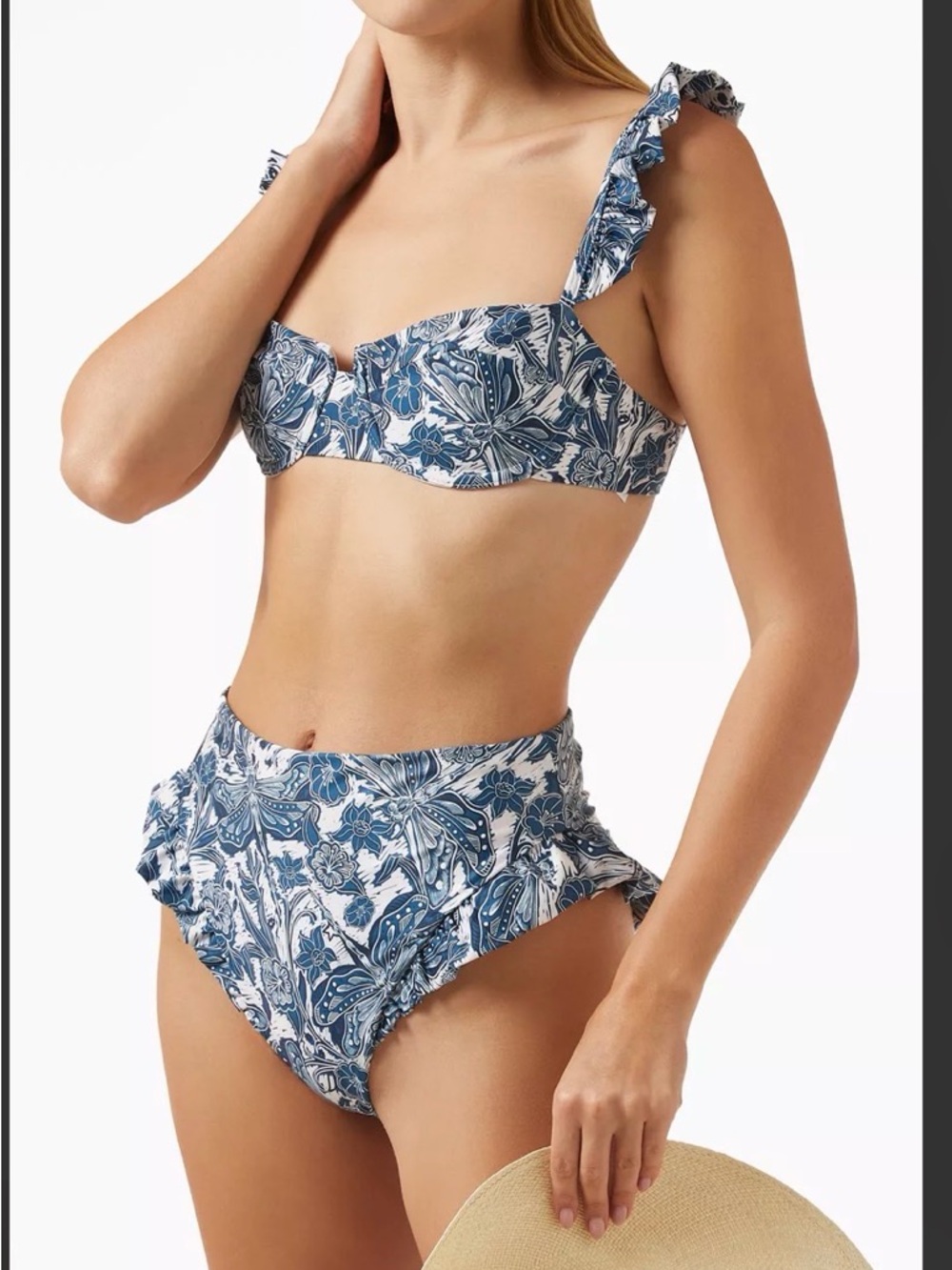 Agua by Agua Bendita. Jengibre Libélulas Noche Bikini Brief Ruffle High-Waisted